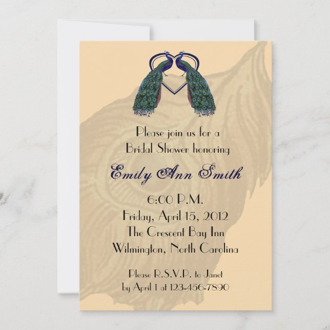 Vintage Peacock Bridal Shower Invitations (Front)