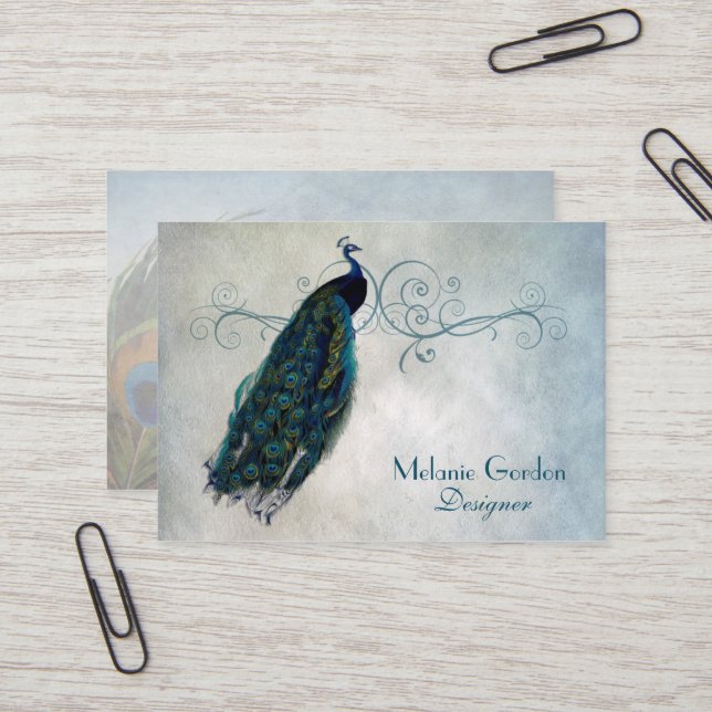 Vintage Peacock Business Card (Front/Back In Situ)