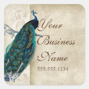 Vintage Peacock Business Identification Stickers