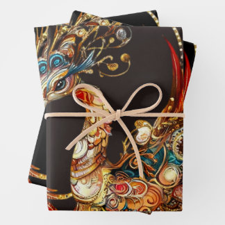 vintage peacock circus carnival entertainment wrapping paper sheet