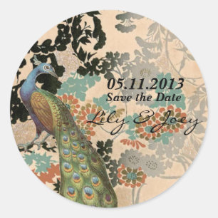 Vintage Peacock Classic Round Sticker