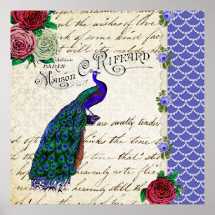 Vintage Peacock Collage art poster