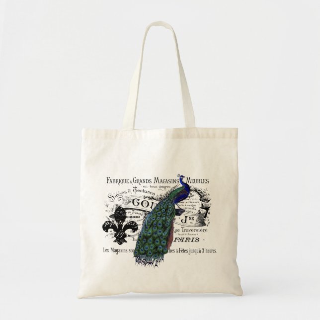 Vintage Peacock Collage Tote Bag (Front)