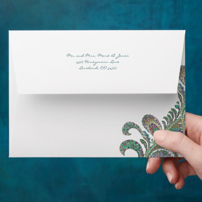Vintage Peacock Colours Wedding Envelopes (Hand)