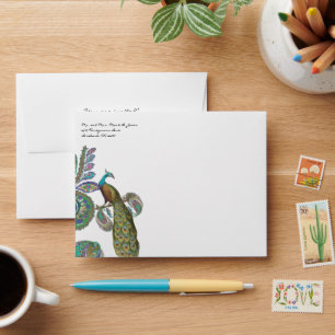 Vintage Peacock Colours Wedding Envelopes