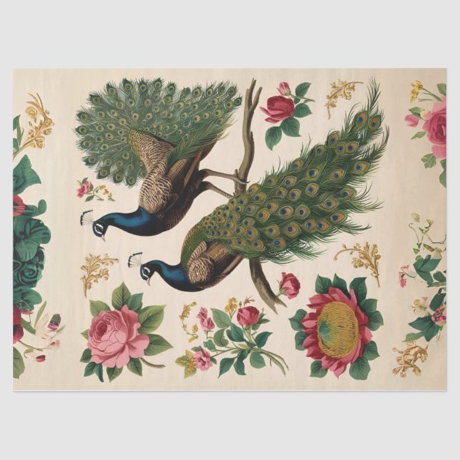 Vintage Peacock Duo Decoupage Tissue Paper (Front)