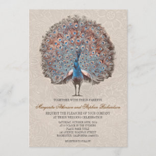 vintage peacock elegant wedding invitations