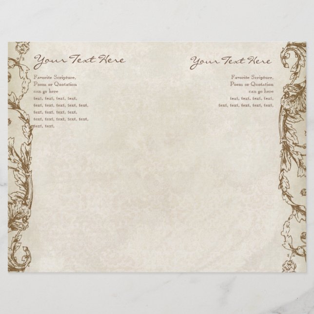 Vintage Peacock & Etching Wedding Program Interior (Front)