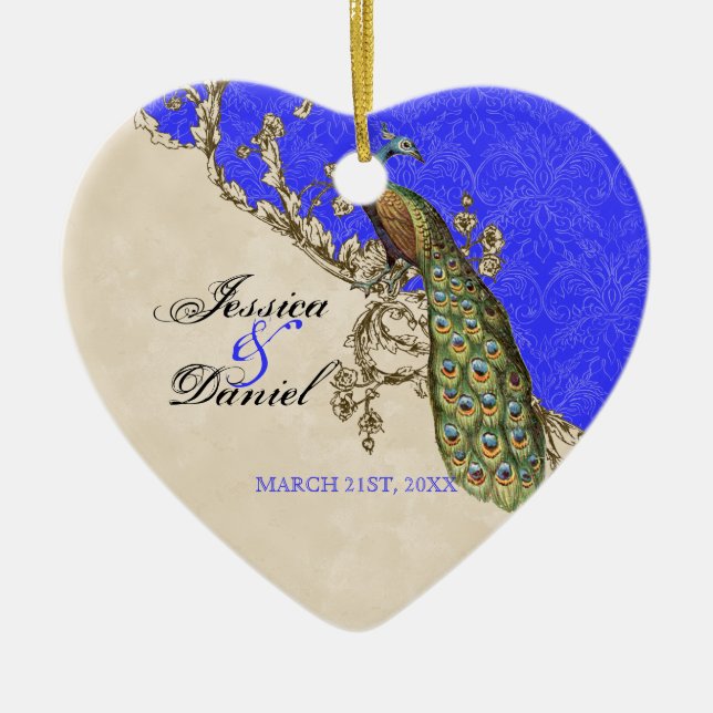 Vintage Peacock & Etchings Christmas Ornament (Front)