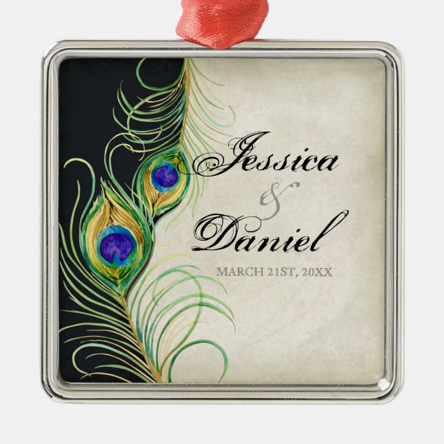 Vintage Peacock & Etchings Christmas Ornament (Front)