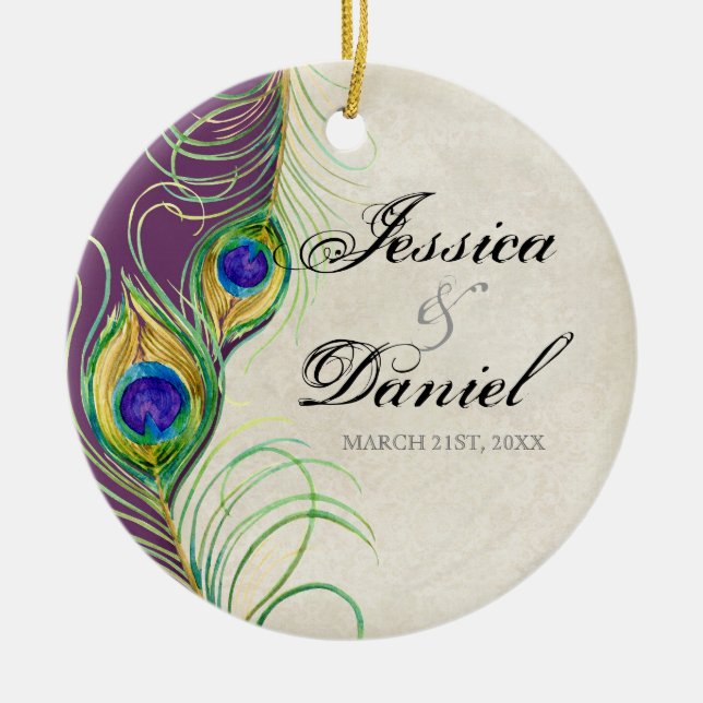 Vintage Peacock & Etchings Christmas Ornament (Front)