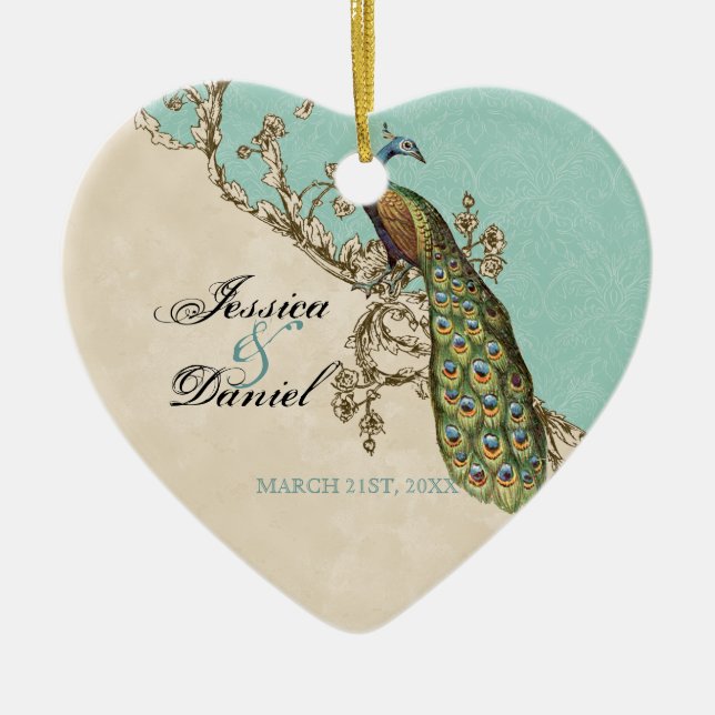 Vintage Peacock & Etchings Christmas Ornament (Front)