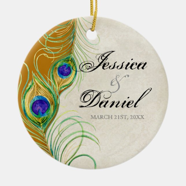 Vintage Peacock & Etchings Christmas Ornament (Front)