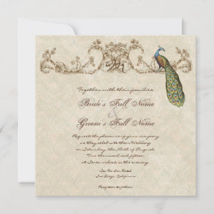 Vintage Peacock & Etchings Hindu Wedding Invite