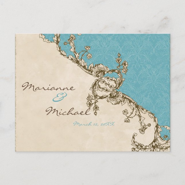 Vintage Peacock & Etchings RSVP Response Postcard (Front)