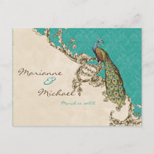 Vintage Peacock & Etchings RSVP Response Postcard