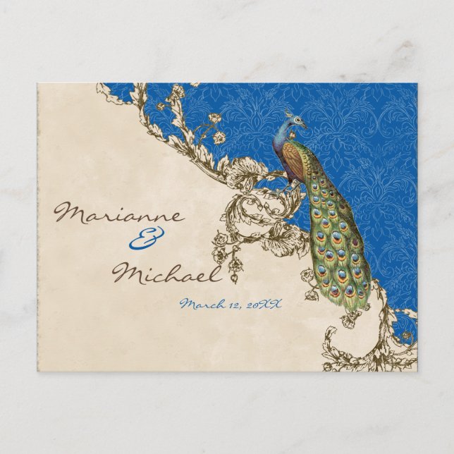 Vintage Peacock & Etchings RSVP Response Postcard (Front)