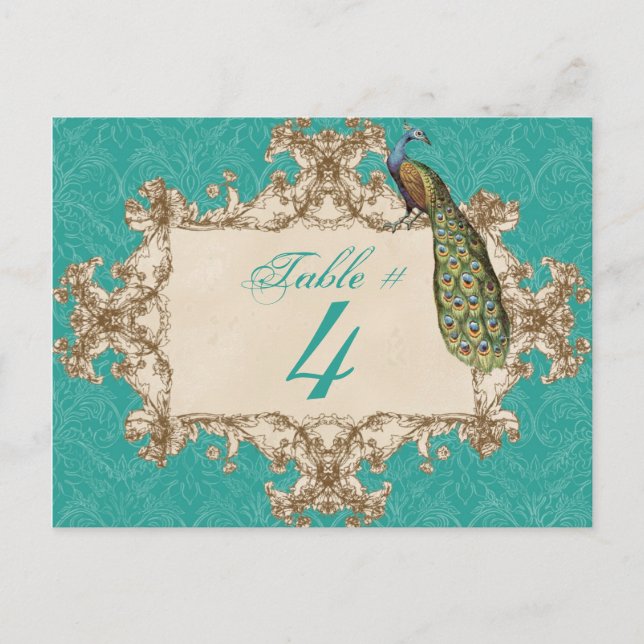 Vintage Peacock & Etchings, Table Number Card (Front)