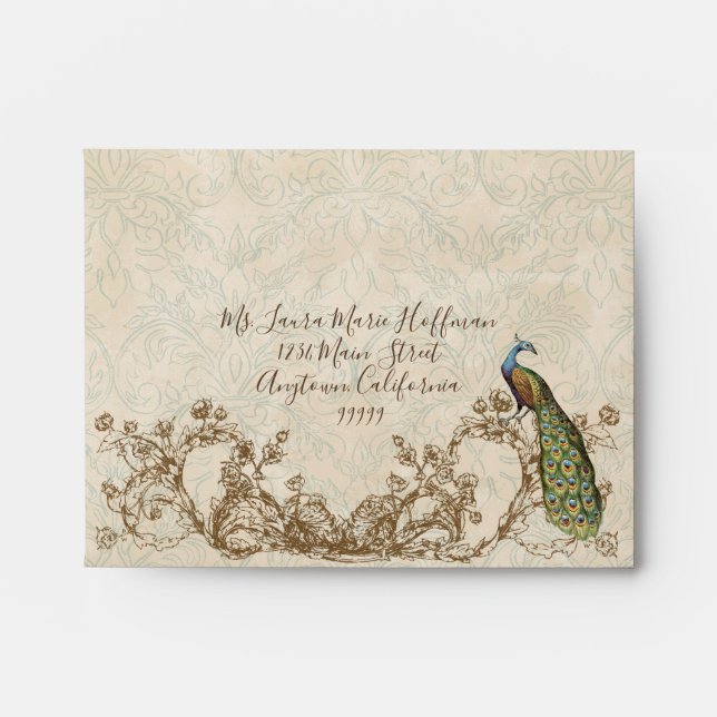 Vintage Peacock & Etchings, Wedding Envelopes (Front)