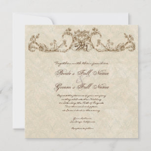 Vintage Peacock & Etchings Wedding Invitation