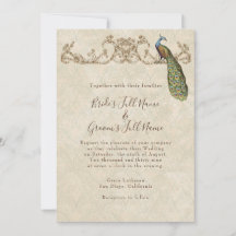 Vintage Peacock & Etchings Wedding Invitation