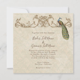 Vintage Peacock & Etchings Wedding Invitation