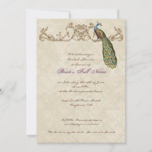 Vintage Peacock & Etchings Wedding Invitation