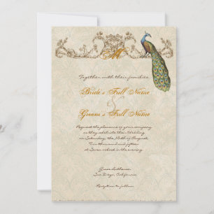 Vintage Peacock & Etchings Wedding Invitation