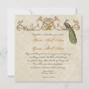 Vintage Peacock & Etchings Wedding Invitation