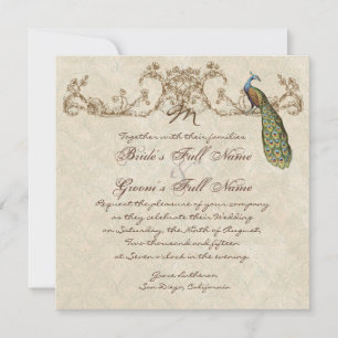Vintage Peacock & Etchings Wedding Invitation