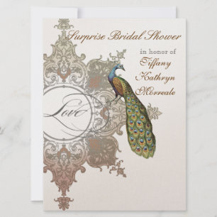 Vintage Peacock & Etchings Wedding Invitation