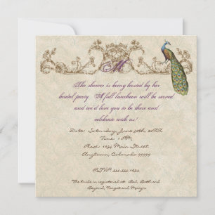 Vintage Peacock & Etchings Wedding Invitation