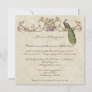Vintage Peacock & Etchings Wedding Invitation