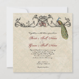 Vintage Peacock & Etchings Wedding Invitation