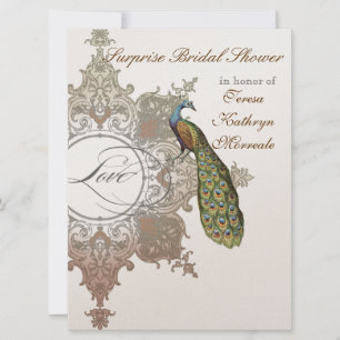 Vintage Peacock & Etchings Wedding Invitation