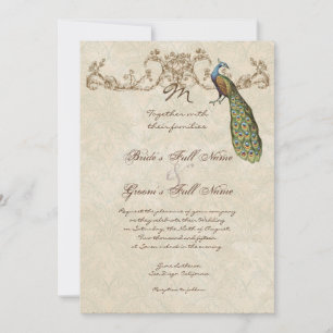 Vintage Peacock & Etchings Wedding Invitation