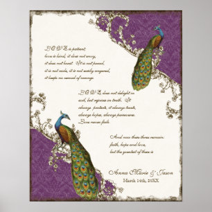 Vintage Peacock & Etchings - Wedding Personalised Poster