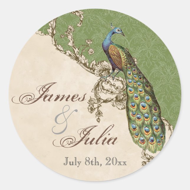 Vintage Peacock & Etchings  Wedding Seal (Front)