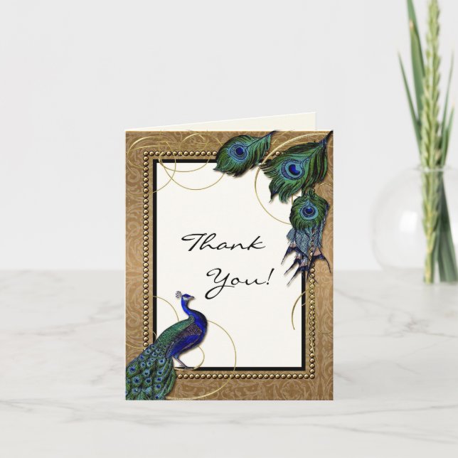 Vintage Peacock Feather 7 - Elegant Thank You Note (Front)