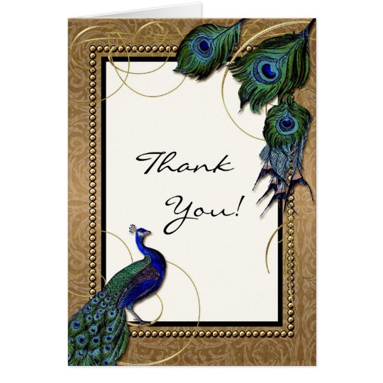 Vintage Peacock Feather 7 - Elegant Thank You Note Card