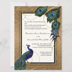 Vintage Peacock Feather 7 - Formal Elegant Wedding Invitation