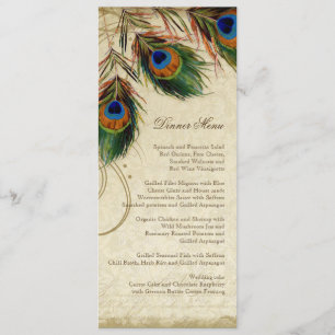 Vintage Peacock Feather Elegant Navy Dinner Menu
