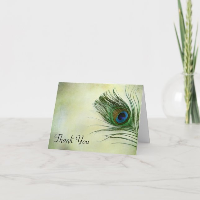 Vintage Peacock Feather Thank You Card (Front)