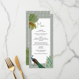 Vintage Peacock Feather Tropical Greenery Wedding Menu