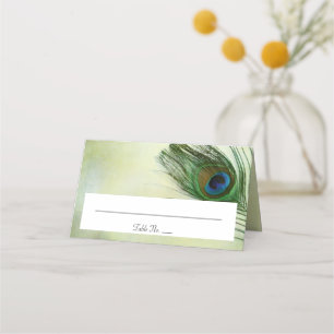 Vintage Peacock Feather Wedding Folded Place Card