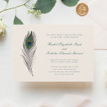 Vintage Peacock Feather Wedding Invitation<br><div class="desc">This vintage-style beige wedding invitation features a stunning design of bright blue and green peacock feathers, giving it a unique and elegant look. The beige background creates a warm and inviting atmosphere, evoking a feeling of nostalgia and timelessness. The bright blue and green peacock feather design adds a touch of...</div>