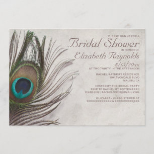 Vintage Peacock Feathers Bridal Shower Invitations