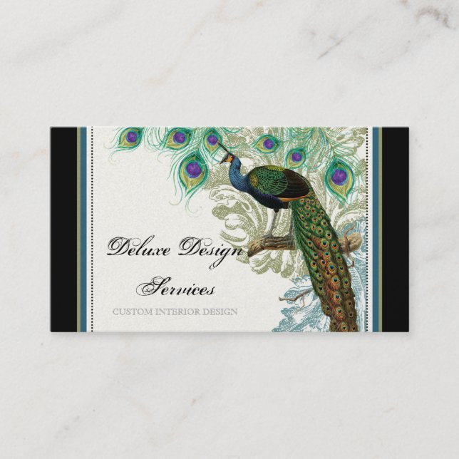 Vintage Peacock, Feathers - Elegant Business Cards (Front)