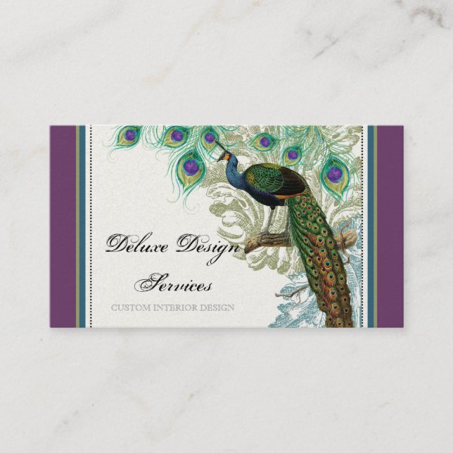 Vintage Peacock, Feathers - Elegant Business Cards (Front)