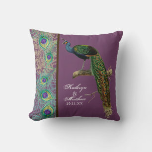 Vintage Peacock, Feathers n Etchings Decorative Cushion